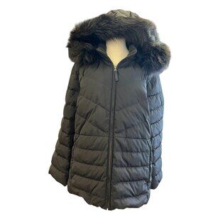 Talbots Black Puffer Coat With Faux Fur Trimmed Hood Size 3X New with Tags $219